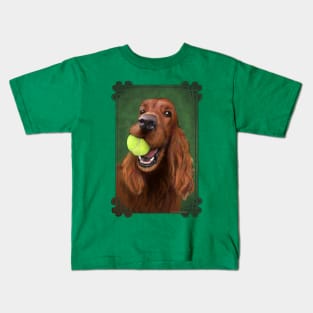 Irish Setter with Tennis Ball illustration by Nadya Neklioudova Kids T-Shirt